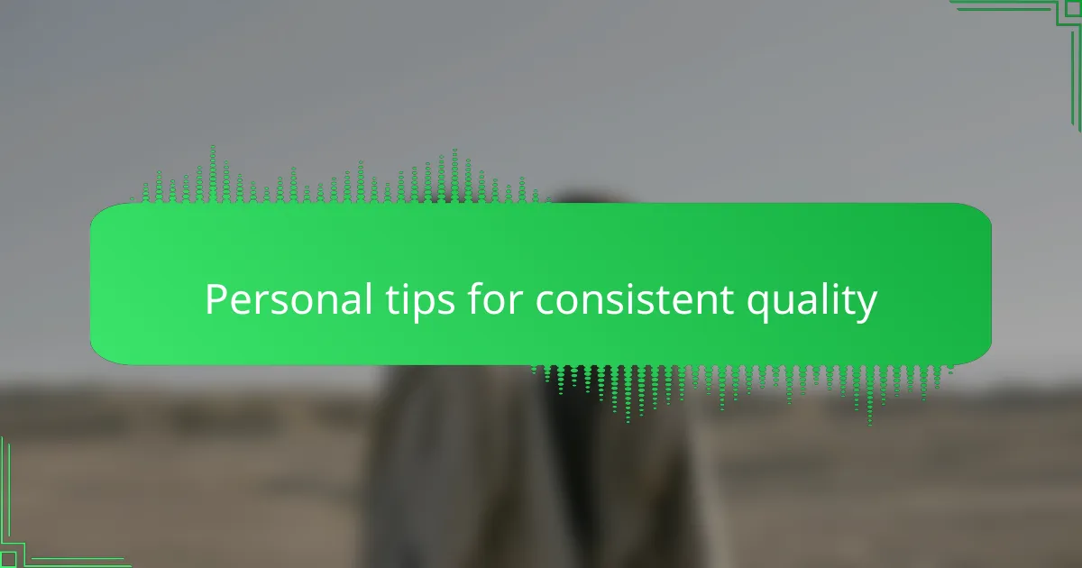 Personal tips for consistent quality