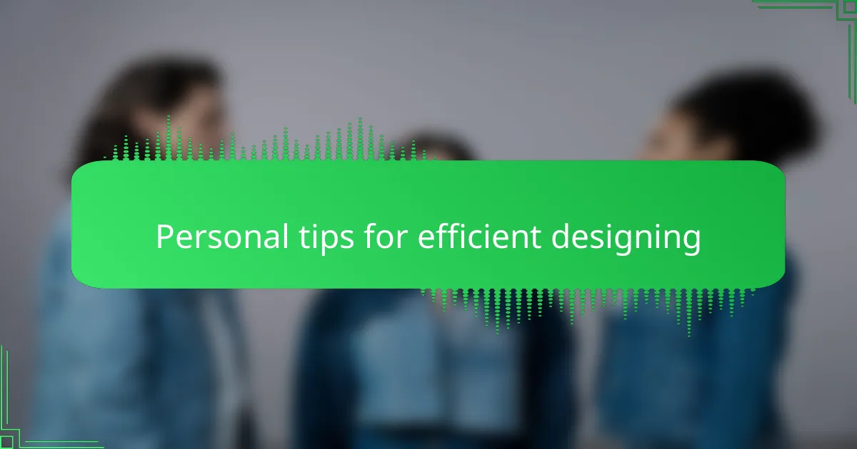 Personal tips for efficient designing